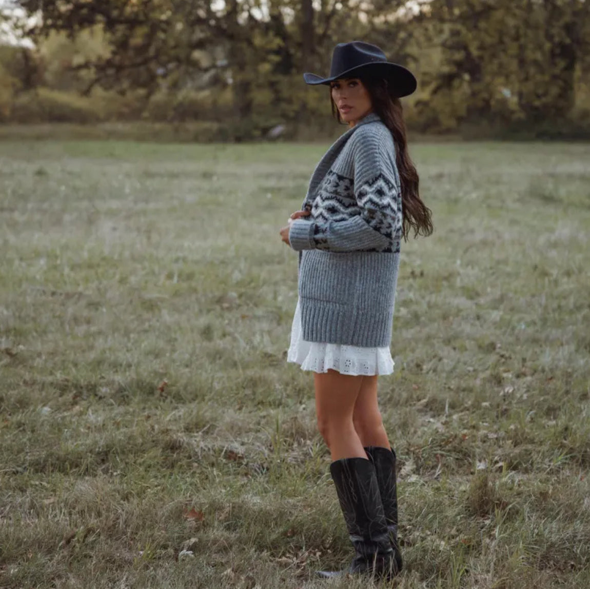 Western Grey Cardigan Sweater Coat