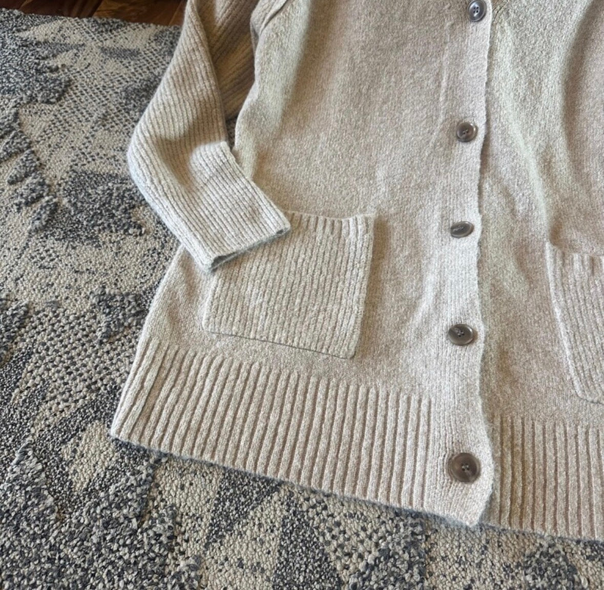 Classic Button Front Long Cardigan in Oatmeal - Lavender Tribe