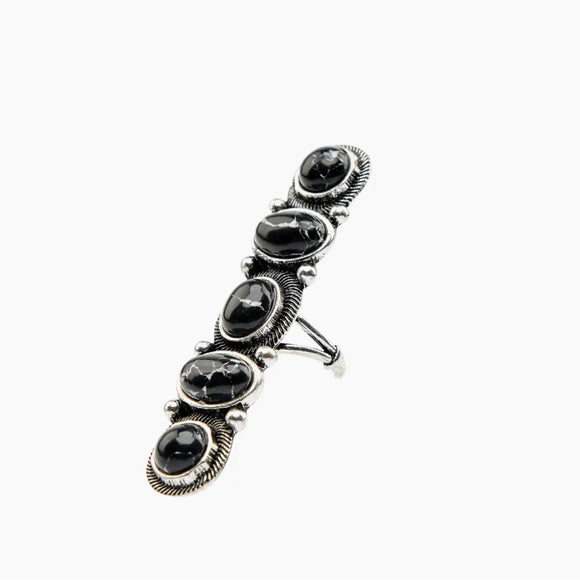 Black 6 Stone Silver Ring