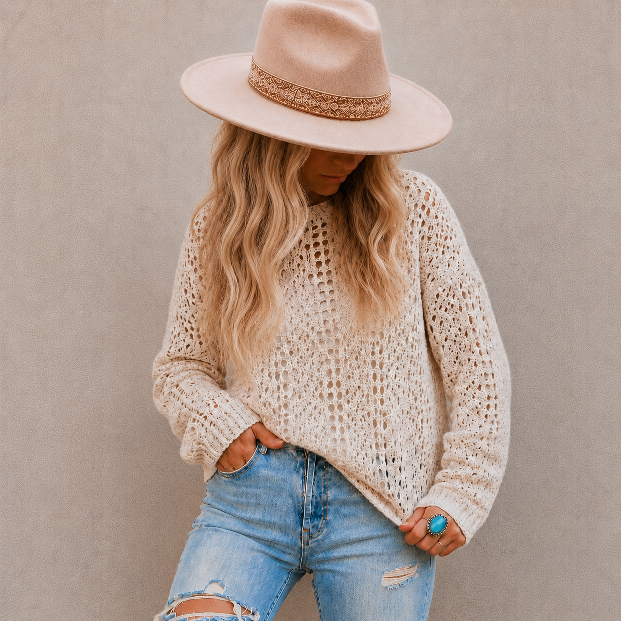 Crochet Lace Knit Lightweight Pullover Sweater by Lavender Tribe Design