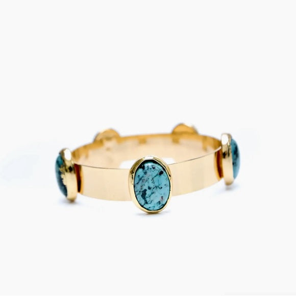 White Background Gold Bangle Turquoise Stones Bracelet
