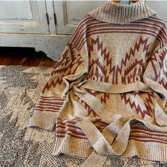 Aztec Print Sweater Hanging