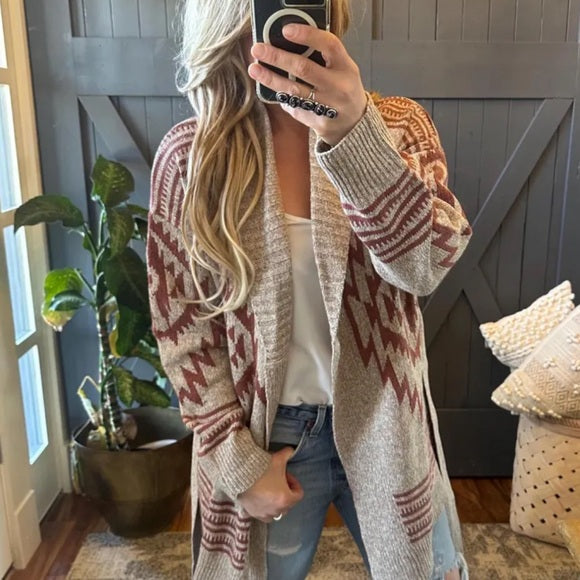 Model Selfie Western Belted Cardigan