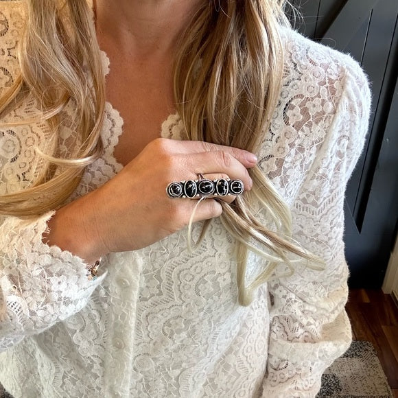 Model Photos Lavender Tribe Black Western Stone Statement Ring