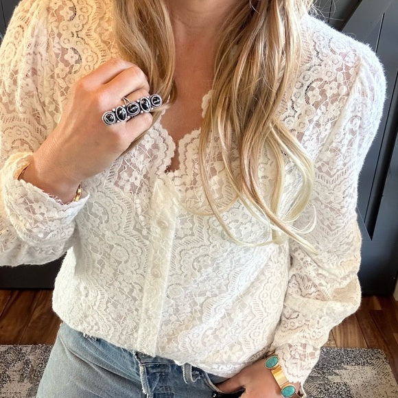 Lavender Tribe Black Western Stone Statement Ring Model Close Up
