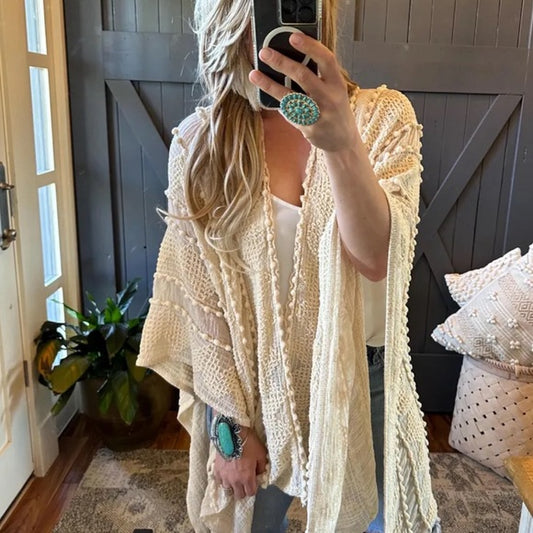 Model Selfie Lavender Tribe Bohemian Handmade Lightweight Knit Shall Cardigan Western