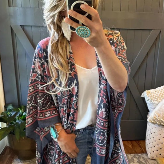 Blue Printed Kimono