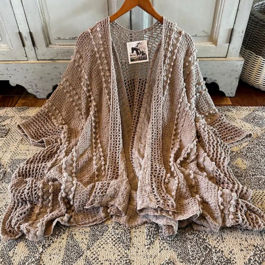 Lavender Tribe Design Darling Bohemian Handmade Lightweight Knit Shall Cardigan Hanging