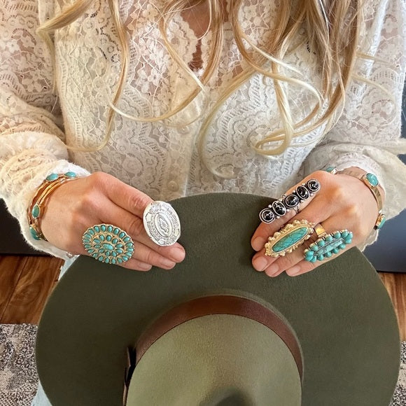 Collection of Western Rodeo Turquoise Rings