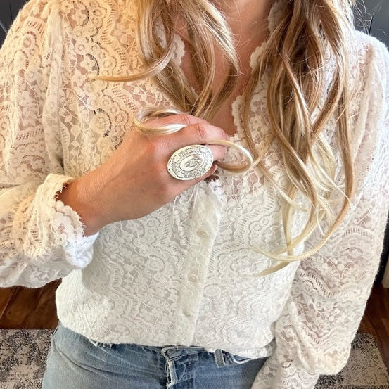 Model Photo Western Silver Conch Ring