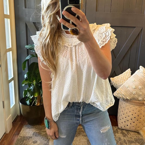 Somerset Cotton Lace Sleeveless Blouse by Lavender Tribe Design