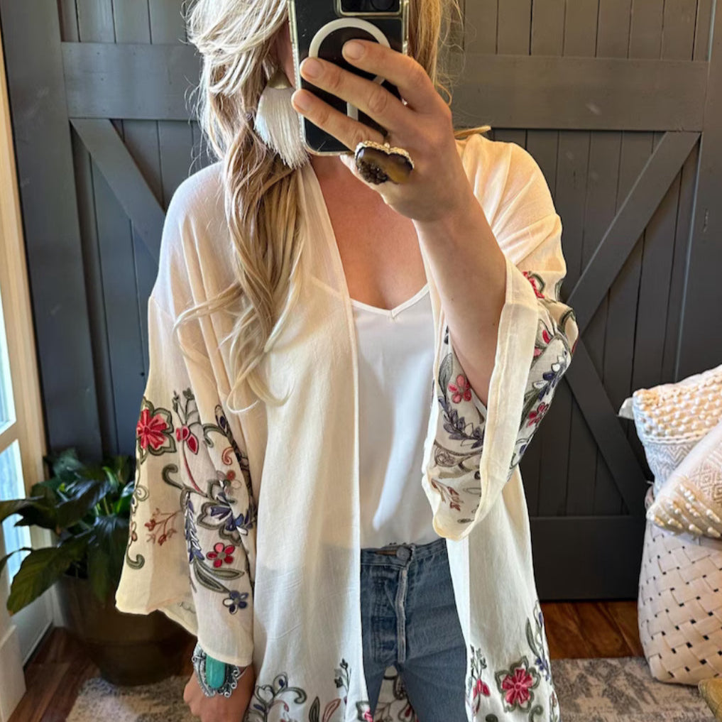 Twisp Embroidered Floral Cardigan Kimono