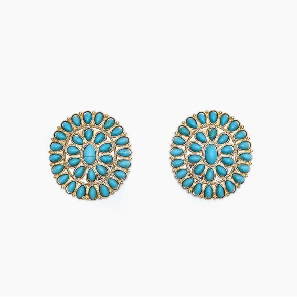 White Background Turquoise Squash Blossom Western Oversized Earring