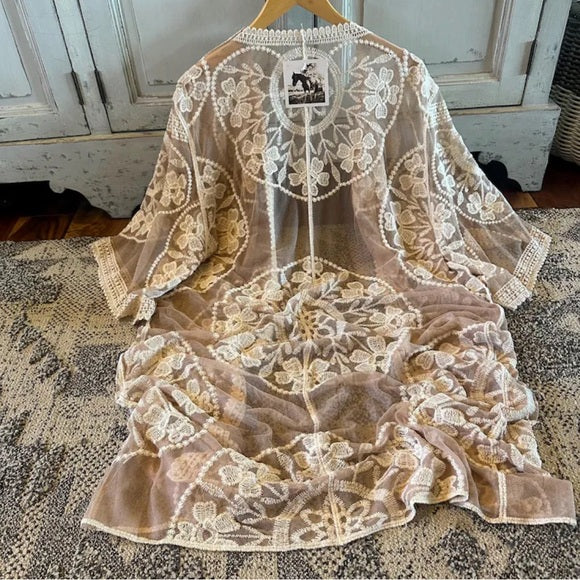 Back View Western Bohemian Embroidered Cardigan