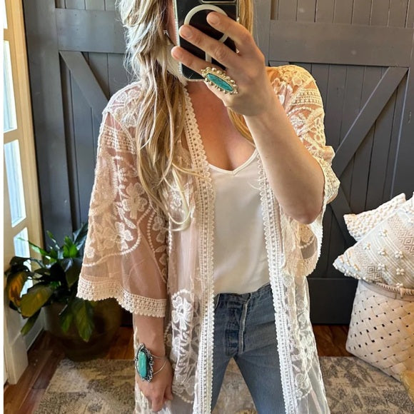 Western Bohemian Embroidered Cardigan Model