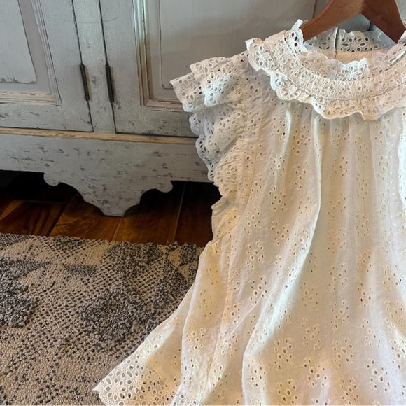 Fabric Close Up White Lace Vintage Cotton Blouse