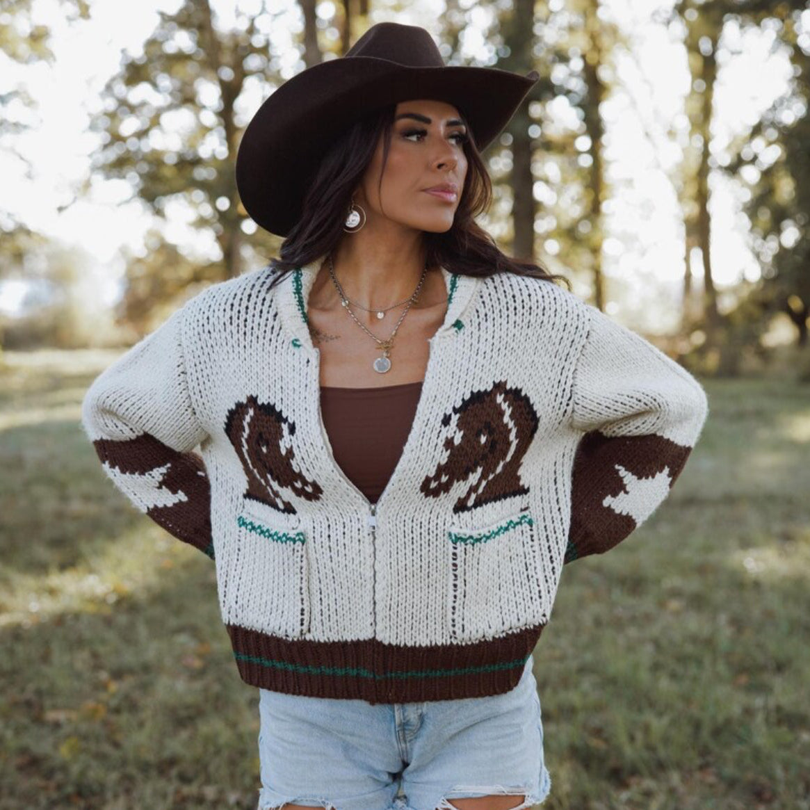 Western Horse Knit Cardigan Sweater Jacket