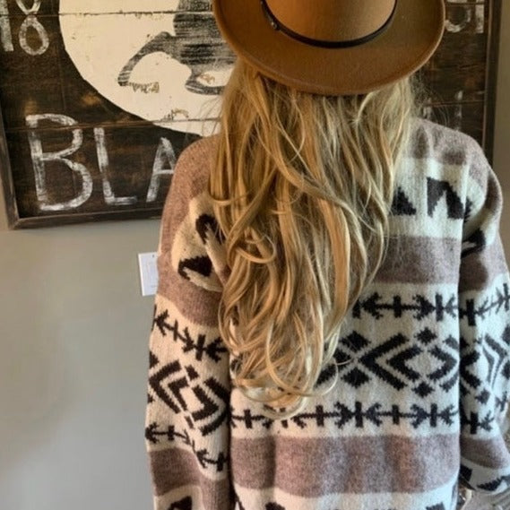 Cowichan Knitted Soft Wool Blend Cardigan Sweater - Lavender Tribe