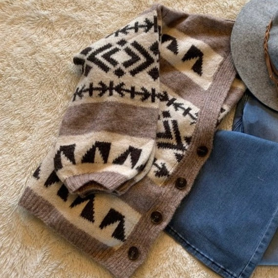 Cowichan Knitted Soft Wool Blend Cardigan Sweater - Lavender Tribe