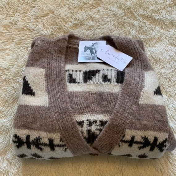 Cowichan Knitted Soft Wool Blend Cardigan Sweater - Lavender Tribe