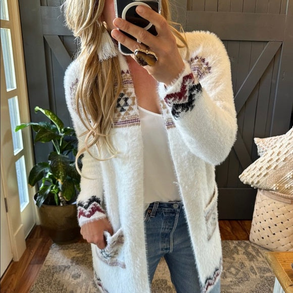 Wybluff Celtic Western Print Long Cardigan Sweater - Lavender Tribe