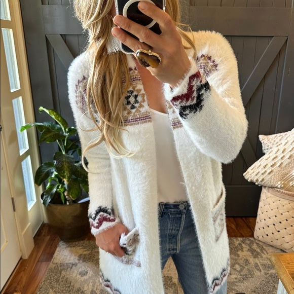 Wybluff Celtic Western Print Long Cardigan Sweater - Lavender Tribe