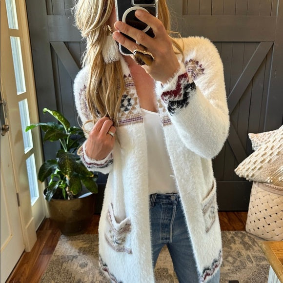 Wybluff Celtic Western Print Long Cardigan Sweater - Lavender Tribe