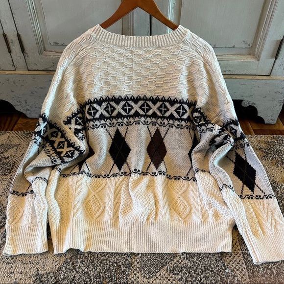 Memphis Argyle Print Button Front Cotton Cardigan Sweater