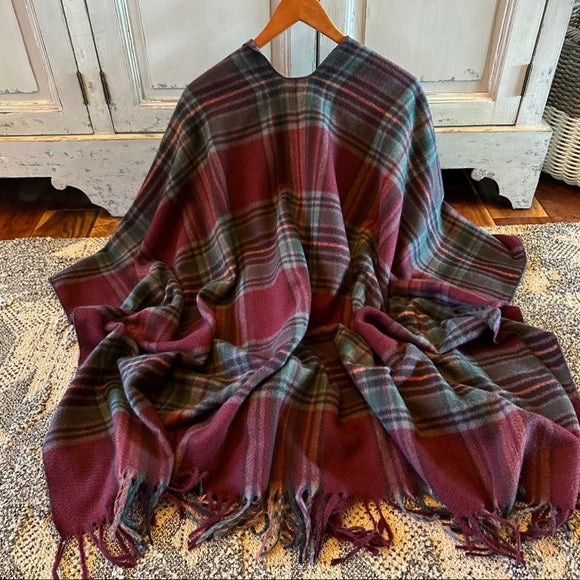 Franklin Cozy Plaid Poncho Blanket Cardigan Sweater