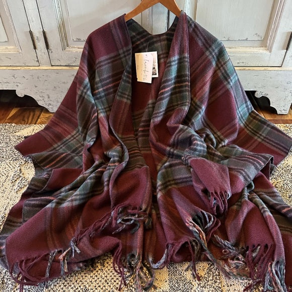 Franklin Cozy Plaid Poncho Blanket Cardigan Sweater