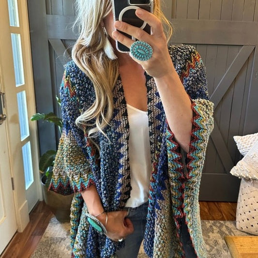 Bohemian Loom Cardigan Sweater in Blue - Lavender Tribe