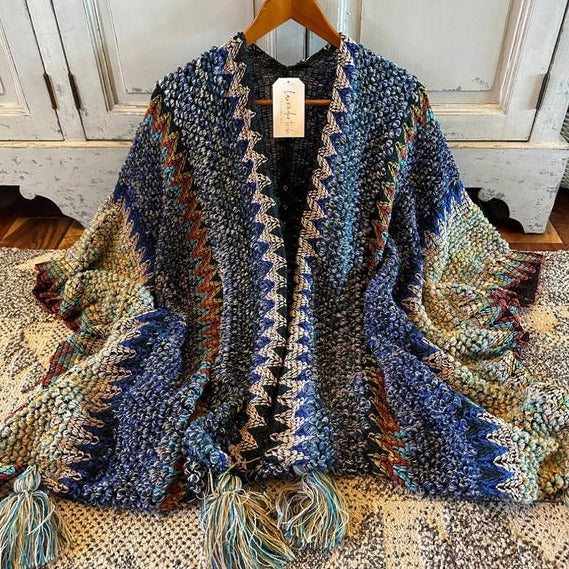 Bohemian Loom Cardigan Sweater in Blue