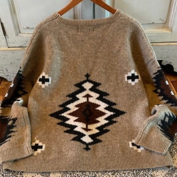 Forks Aztec Printed Pullover Crew Neck Sweater - Lavender Tribe