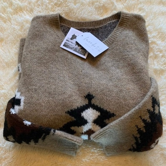Forks Aztec Printed Pullover Crew Neck Sweater - Lavender Tribe