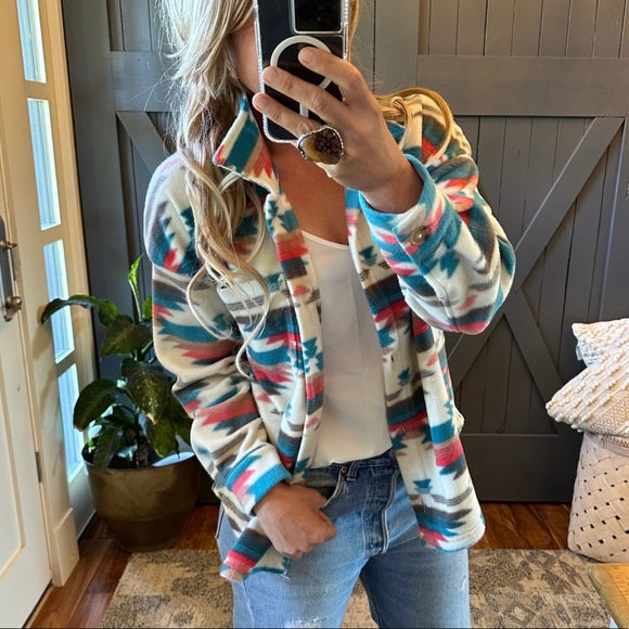 Birch Aztec Shacket Button Front Shirt Jacket Flannel Fleece Coat