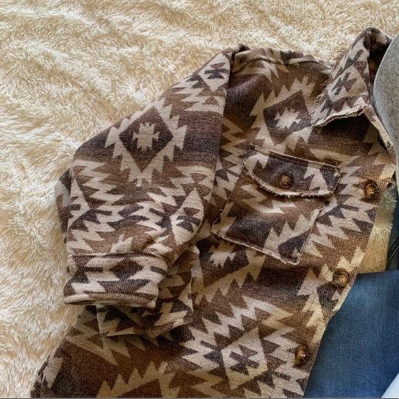 Mill Creek Aztec Tribal Print Shacket Shirt Jacket