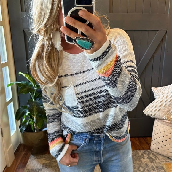 Dixon Stripped Cotton Knit Pullover Lightweight Sweater