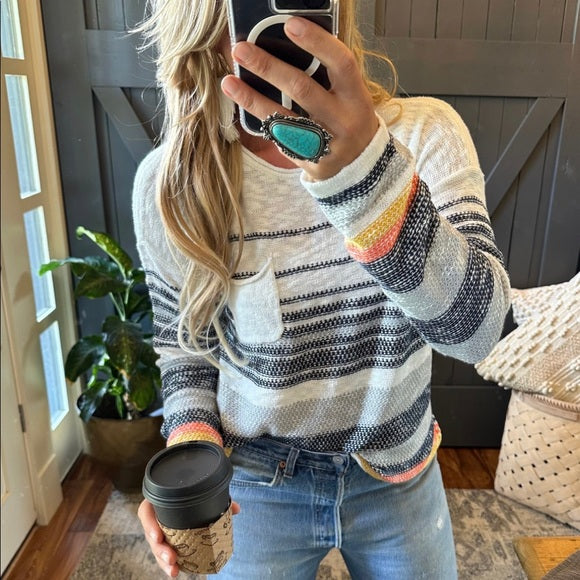 Dixon Stripped Cotton Knit Pullover Lightweight Sweater
