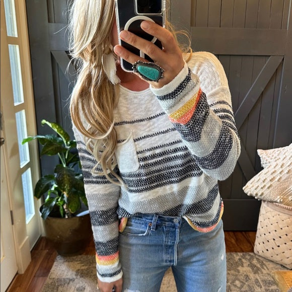 Dixon Stripped Cotton Knit Pullover Lightweight Sweater