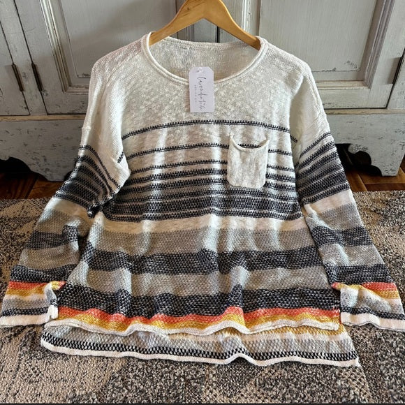 Dixon Stripped Cotton Knit Pullover Lightweight Sweater