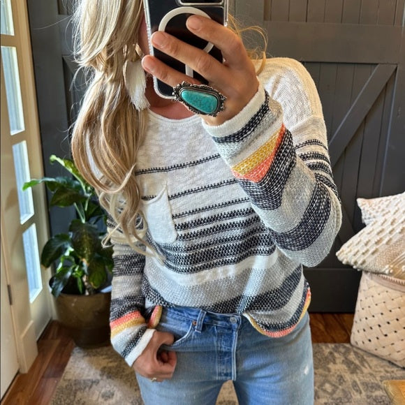 Dixon Stripped Cotton Knit Pullover Lightweight Sweater