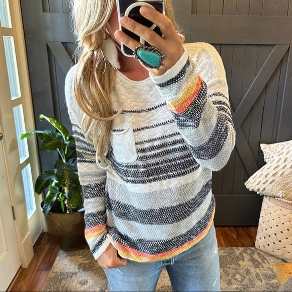 Dixon Stripped Cotton Knit Pullover Lightweight Sweater