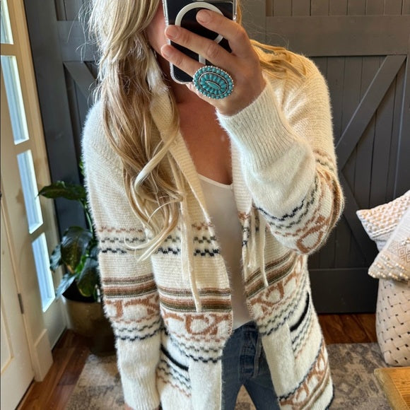 Oak Ridge Cozy Oversized Hooded Cardigan Sweater in Cream