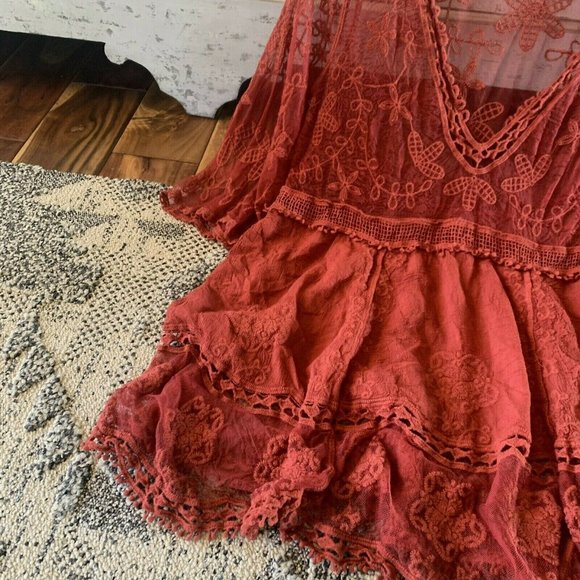 Hailey Red Crochet Lace Blouse Bohemian Blouse - Lavender Tribe