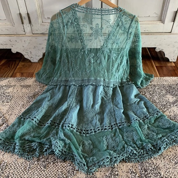 Hailey Teal Crochet Lace Blouse Bohemian Blouse