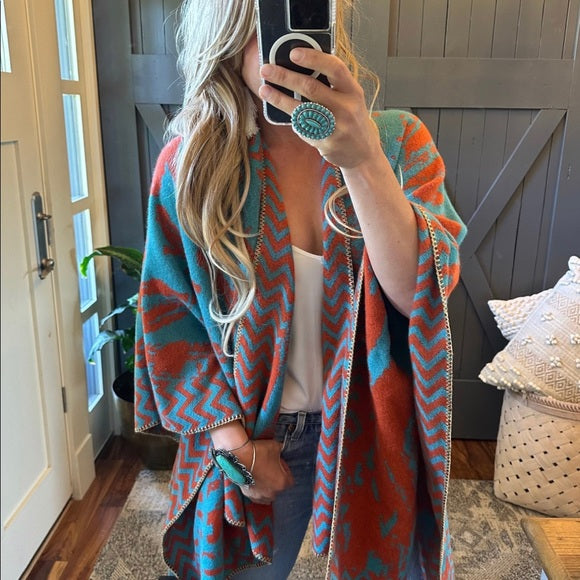 Kerrville Aztec Print Blanket Cardigan Sweater
