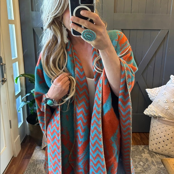 Kerrville Aztec Print Blanket Cardigan Sweater