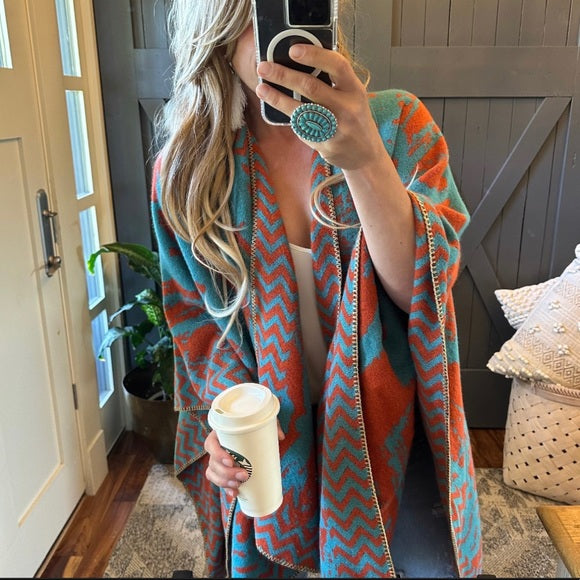 Kerrville Aztec Print Blanket Cardigan Sweater
