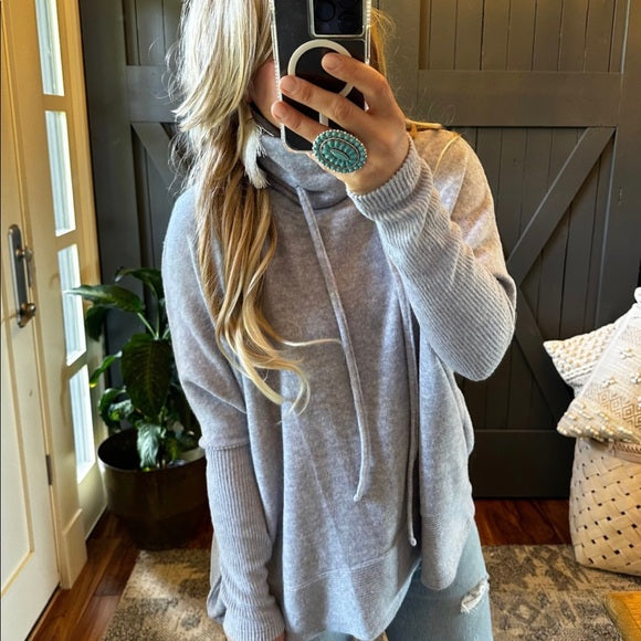 Little Rock Cozy Grey Fleece Pullover Turtleneck Sweater