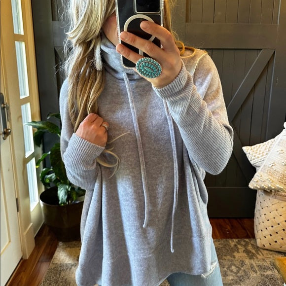 Little Rock Cozy Grey Fleece Pullover Turtleneck Sweater